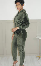 Load image into Gallery viewer, Olive Two Piece Velour Set
