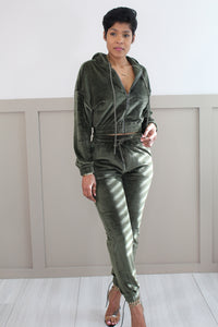 Olive Two Piece Velour Set