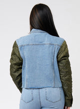 Load image into Gallery viewer, Olive Quilted Sleeve Jean Jacket
